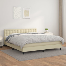 Cama com molas/colchão 160x200 cm couro artificial cor creme
