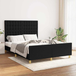 Estrutura de cama sem colchão 140x190 cm tecido preto