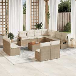 12 Pcs conjunto de sofás p/ jardim com almofadões vime PE bege