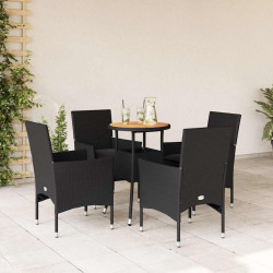 5 Pcs conjunto jantar jardim c/ almofadões vime PE/acácia preto