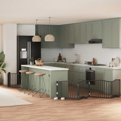 Portão p/ cães com porta dobrável 8 painéis 640 cm álamo preto