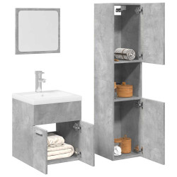 4 Pcs conj. móveis casa banho derivados madeira cinza cimento