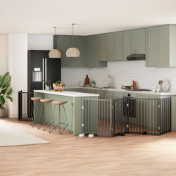 Portão p/ cães com porta dobrável 8 painéis 640 cm álamo preto
