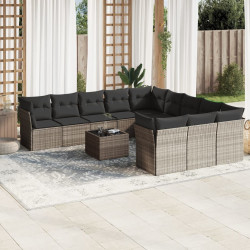12 Pcs conj. sofás jardim com almofadões vime PE cinzento-claro