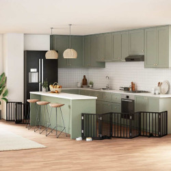 Portão p/ cães com porta dobrável 9 painéis 450 cm álamo preto
