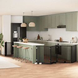 Portão p/ cães com porta dobrável 8 painéis 640 cm álamo preto