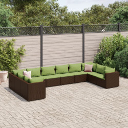 10 Pcs conjunto lounge jardim c/ almofadões vime PE castanho