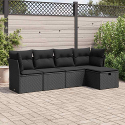 5 Pcs conjunto sofás de jardim com almofadões vime PE preto