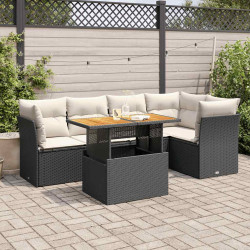 6 Pcs conjunto sofás de jardim c/ almofadões vime PE preto