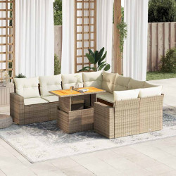 9 Pcs conjunto de sofás p/ jardim com almofadões vime PE bege