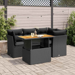 5 Pcs conjunto sofás de jardim com almofadões vime PE preto