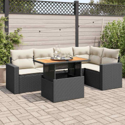 6 Pcs conjunto sofás de jardim c/ almofadões vime PE preto