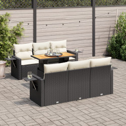7 Pcs conjunto de sofás p/ jardim c/ almofadões vime PE preto