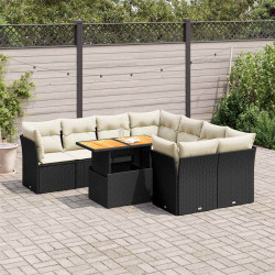 9 Pcs conjunto de sofás p/ jardim c/ almofadões vime PE preto