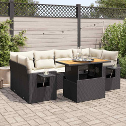 7 Pcs conjunto de sofás p/ jardim c/ almofadões vime PE preto