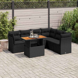 7 Pcs conjunto de sofás p/ jardim c/ almofadões vime PE preto