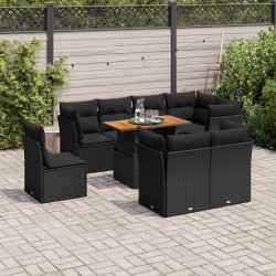 9 Pcs conjunto de sofás p/ jardim c/ almofadões vime PE preto
