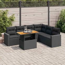 7 Pcs conjunto de sofás p/ jardim c/ almofadões vime PE preto