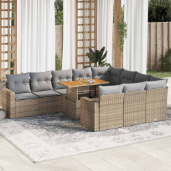 11 Pcs conjunto sofás de jardim c/ almofadões vime PE bege