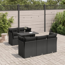 6 Pcs conjunto sofás de jardim c/ almofadões vime PE preto
