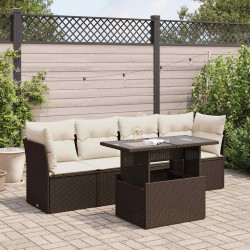 5 Pcs conjunto sofás p/ jardim c/ almofadões vime PE castanho