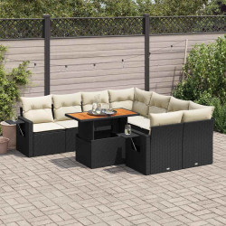 9 Pcs conjunto de sofás p/ jardim c/ almofadões vime PE preto