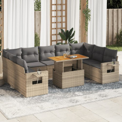 10 Pcs conjunto de sofás p/ jardim com almofadões vime PE bege