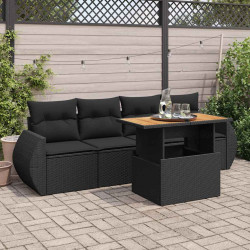 5 Pcs conjunto sofás de jardim com almofadões vime PE preto