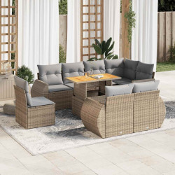 9 Pcs conjunto de sofás p/ jardim com almofadões vime PE bege