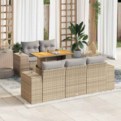 6 Pcs conjunto de sofás p/ jardim com almofadões vime PE bege