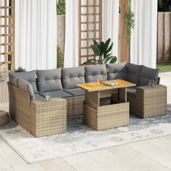 8 Pcs conjunto de sofás p/ jardim com almofadões vime PE bege