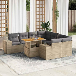 9 Pcs conjunto de sofás p/ jardim com almofadões vime PE bege