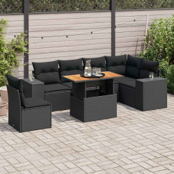 7 Pcs conjunto de sofás p/ jardim c/ almofadões vime PE preto
