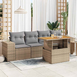 5 Pcs conjunto de sofás p/ jardim com almofadões vime PE bege