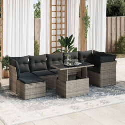 8 Pcs conjunto sofás de jardim c/ almofadões vime PE cinzento