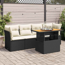 5 Pcs conjunto sofás de jardim com almofadões vime PE preto