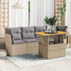 5 Pcs conjunto de sofás p/ jardim com almofadões vime PE bege