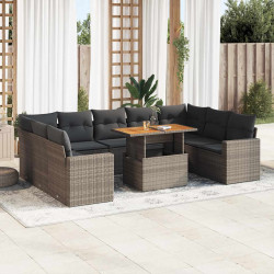 10 Pcs conjunto sofás de jardim c/ almofadões vime PE cinzento