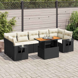 8 Pcs conjunto sofás de jardim com almofadões vime PE preto