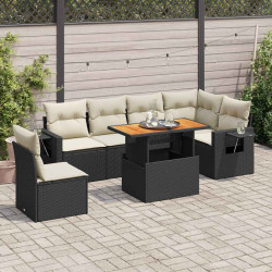 7 Pcs conjunto de sofás p/ jardim c/ almofadões vime PE preto