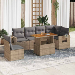 7 Pcs conjunto de sofás p/ jardim com almofadões vime PE bege