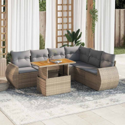 7 Pcs conjunto de sofás p/ jardim com almofadões vime PE bege