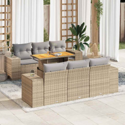 7 Pcs conjunto de sofás p/ jardim com almofadões vime PE bege