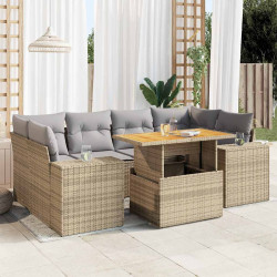 7 Pcs conjunto de sofás p/ jardim com almofadões vime PE bege