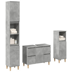 3 Pcs conj. móveis casa banho derivados madeira cinza cimento