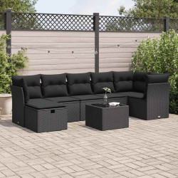8 Pcs conjunto sofás de jardim com almofadões vime PE preto