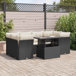 7 Pcs conjunto de sofás p/ jardim c/ almofadões vime PE preto