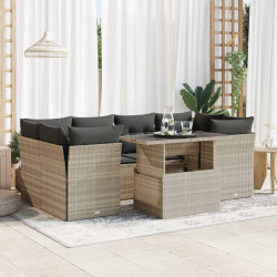 7 Pcs conj. sofás jardim com almofadões vime PE cinzento-claro