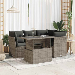 5 Pcs conjunto sofás de jardim c/ almofadões vime PE cinzento