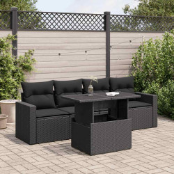 5 Pcs conjunto sofás de jardim com almofadões vime PE preto